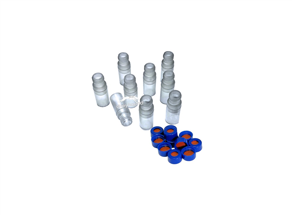 Picture of Vial Kit - P/Nos. 60-100087 and 60-101041-B  1.5mL Polypropylene Vial, Screw Top, Short Thread + 9mm Blue Open Top Cap with PTFE/Natural Rubber Septa